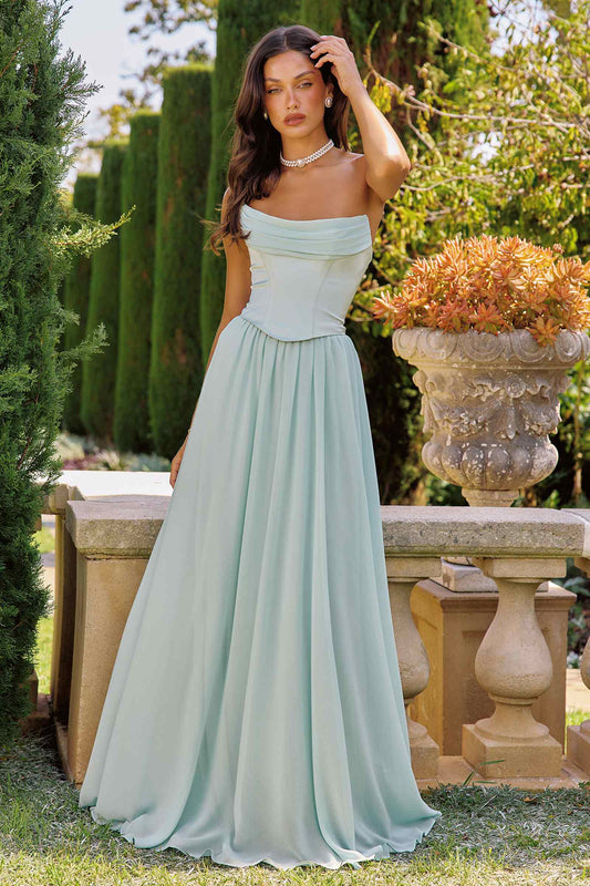 Flowing A-Line Strapless Chiffon Evening Gown
