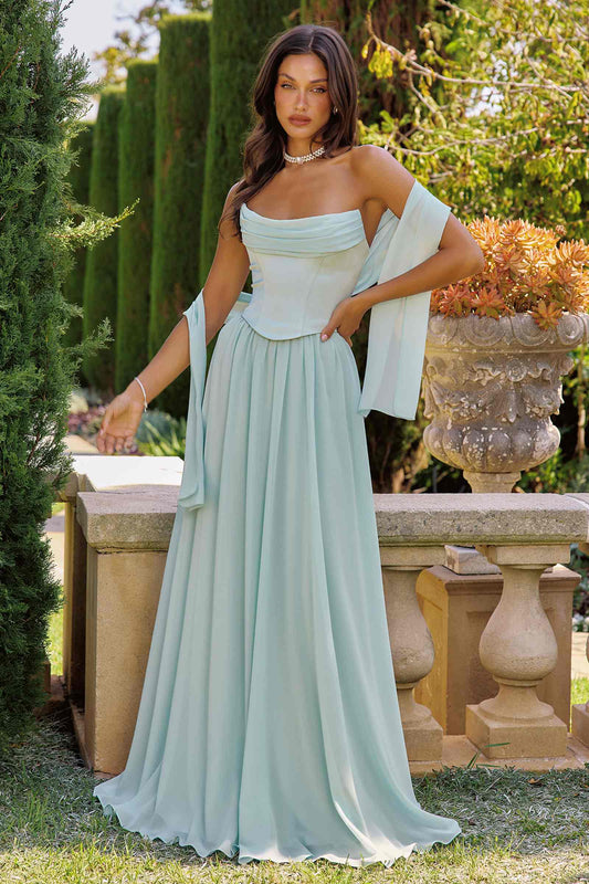 Flowing A-Line Strapless Chiffon Evening Gown