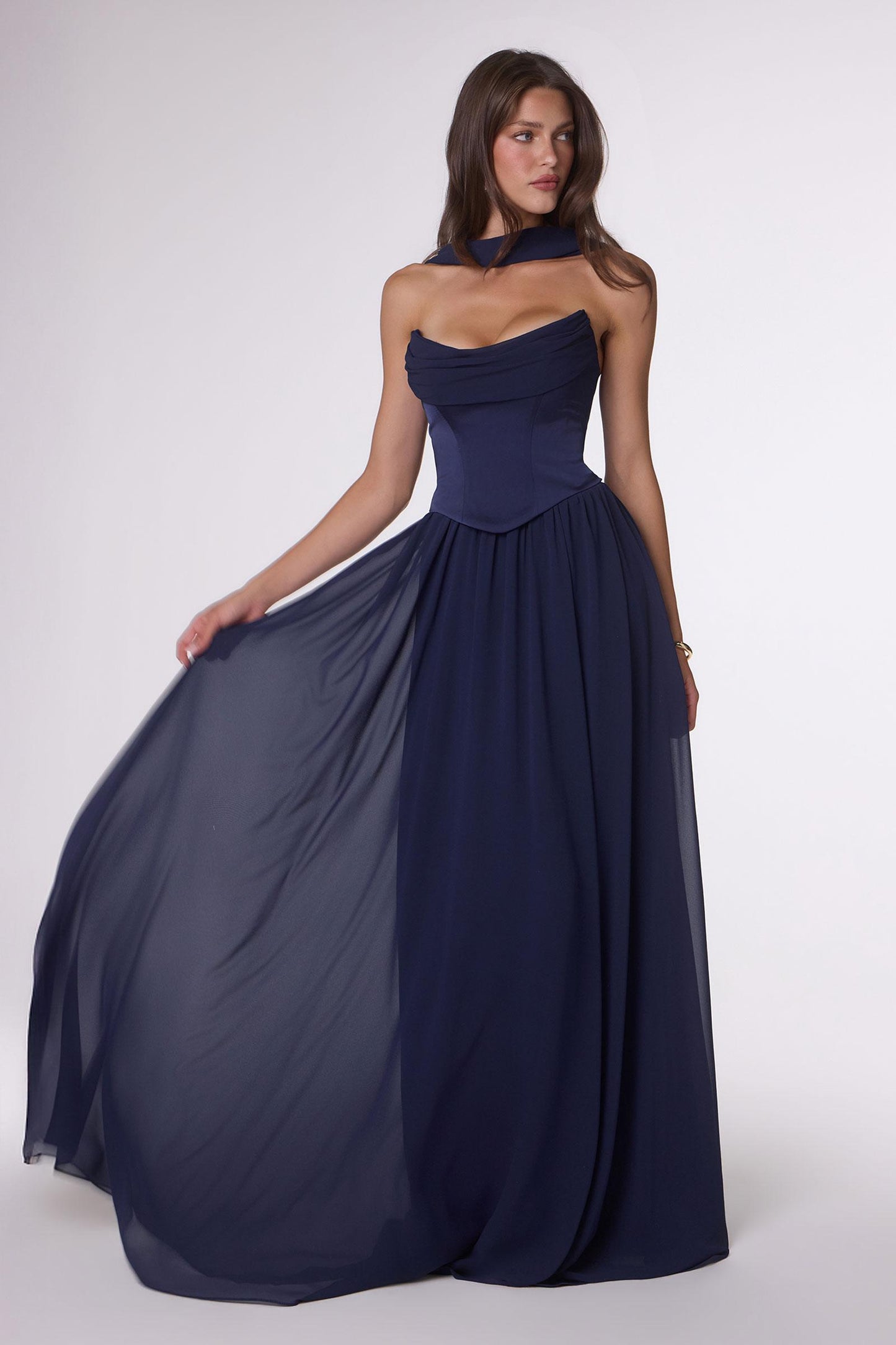 Flowing A-Line Strapless Chiffon Evening Gown