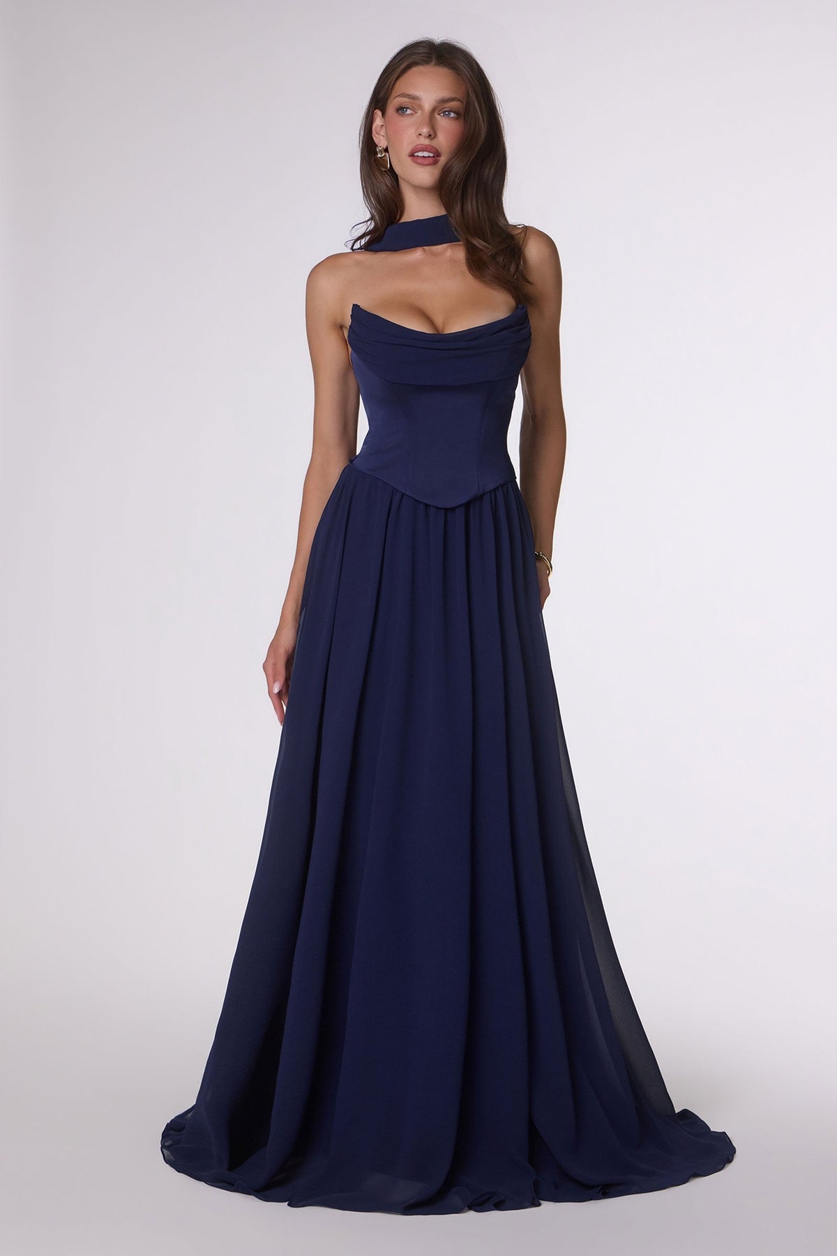 Flowing A-Line Strapless Chiffon Evening Gown