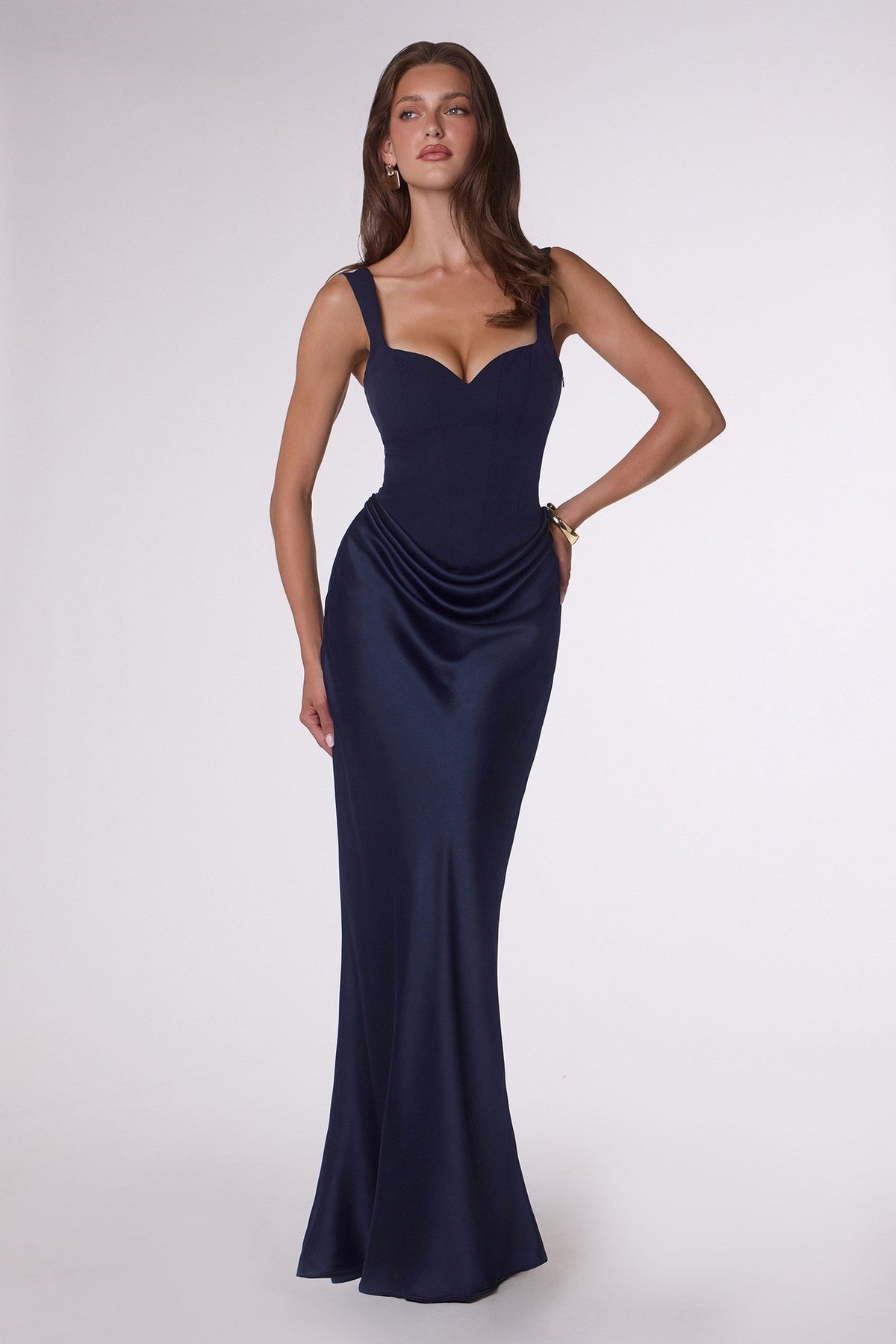 Fitted Satin Formal Gown Crepe Bodice