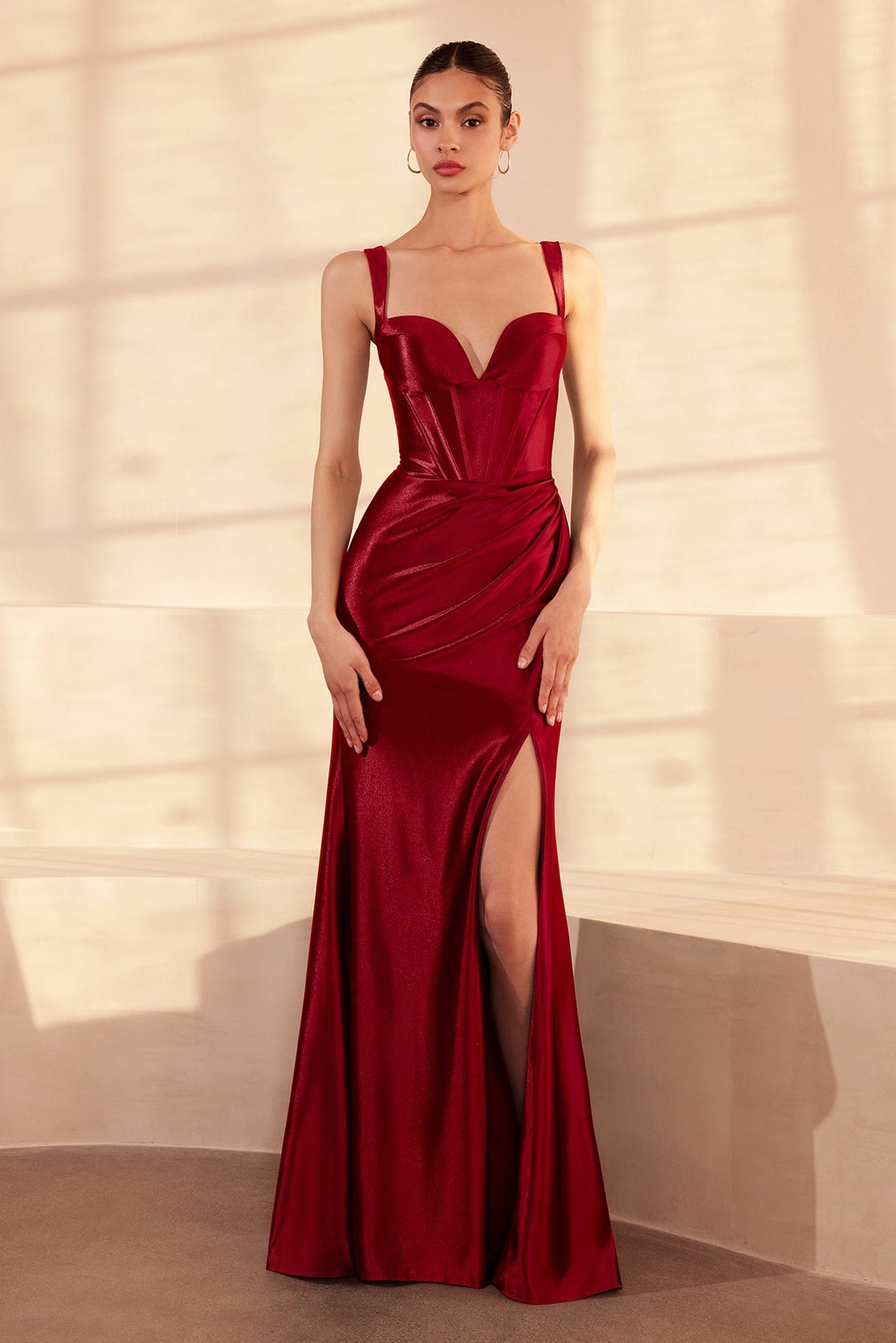 Fitted Corset Bodice Satin Maxi Gown