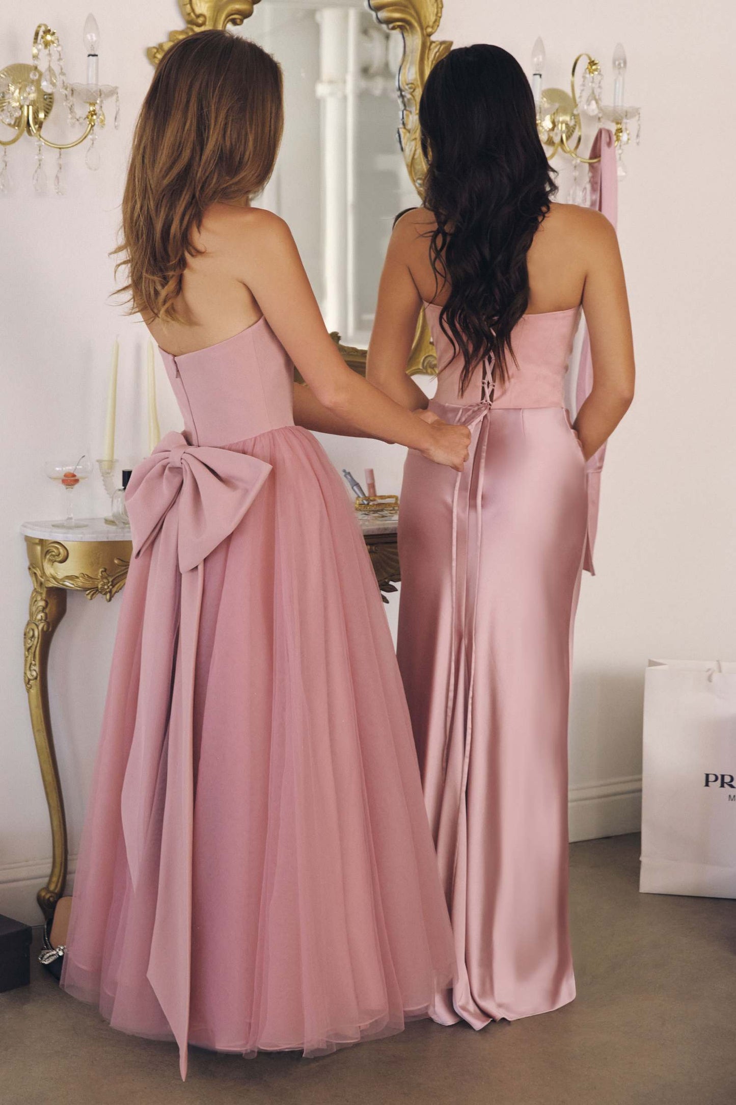 Matte Satin Bodice Detachable Scarf Column Dress