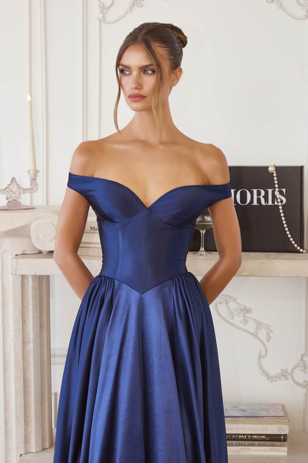 Off Shoulder Sweetheart Neck Satin A-Line Dress