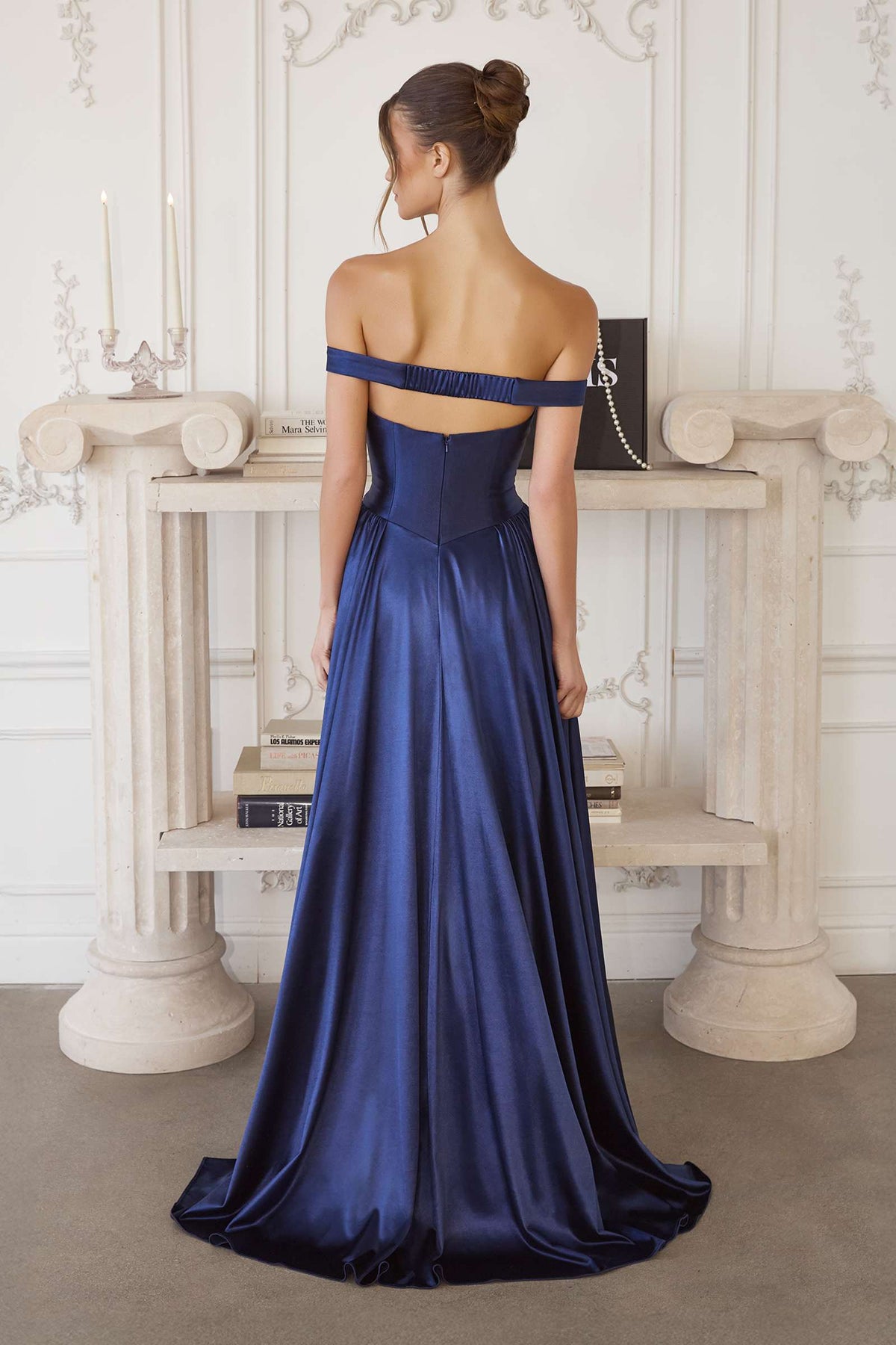 Off Shoulder Sweetheart Neck Satin A-Line Dress