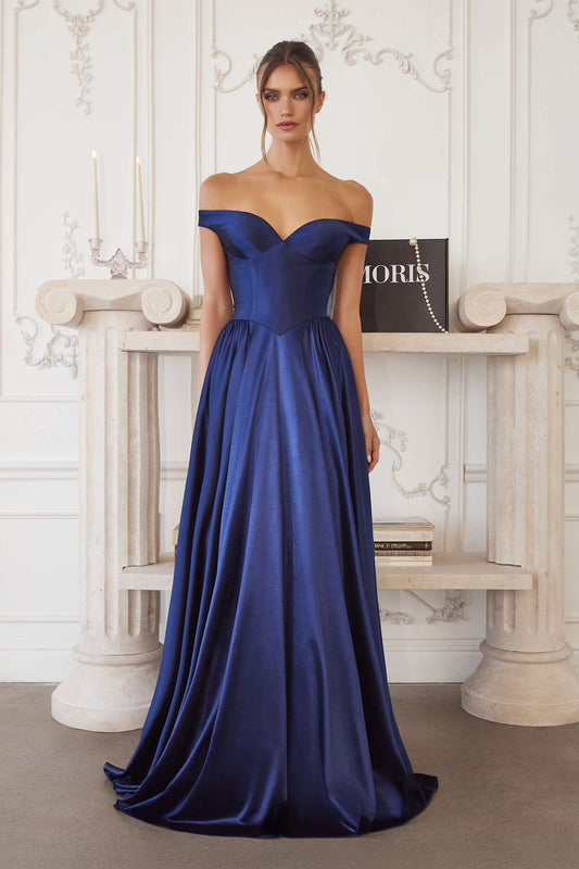 Off Shoulder Sweetheart Neck Satin A-Line Dress