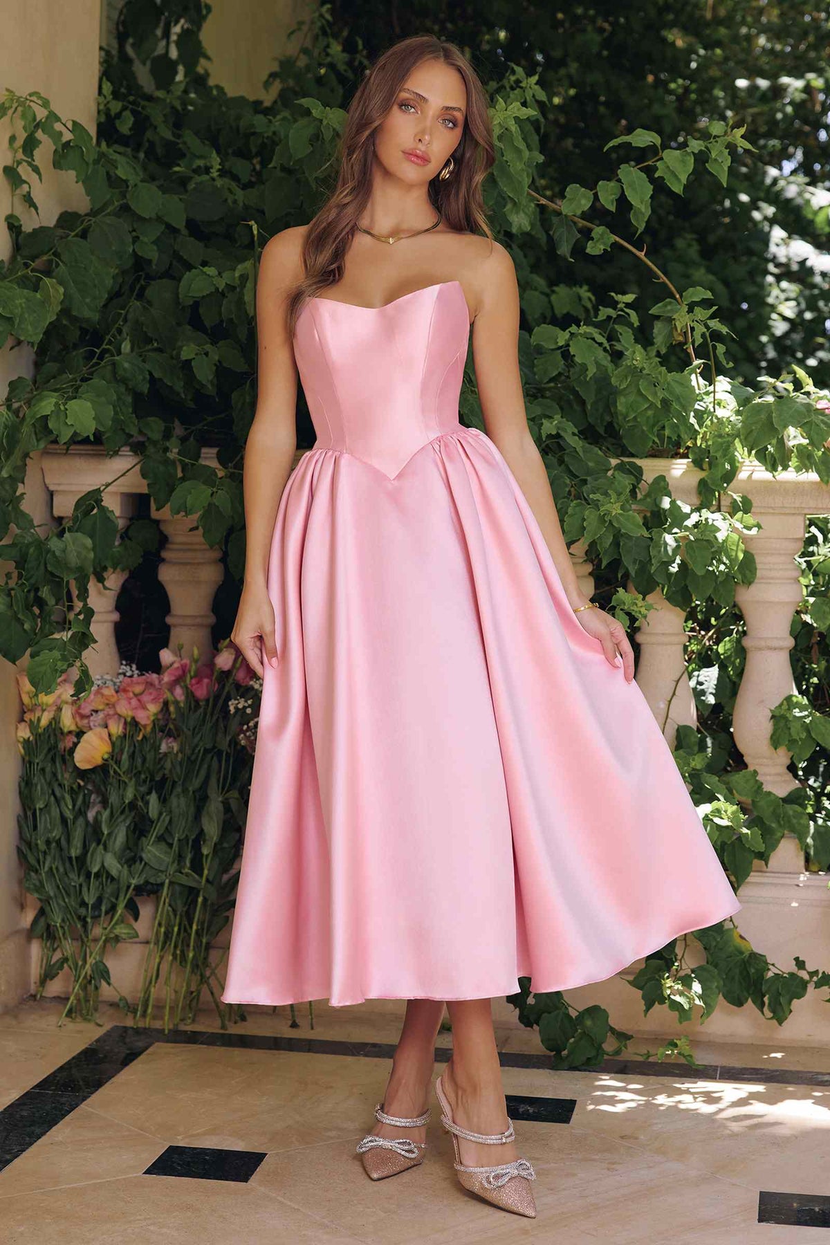 Elegant Mikado Midi Timeless Strapless Gown
