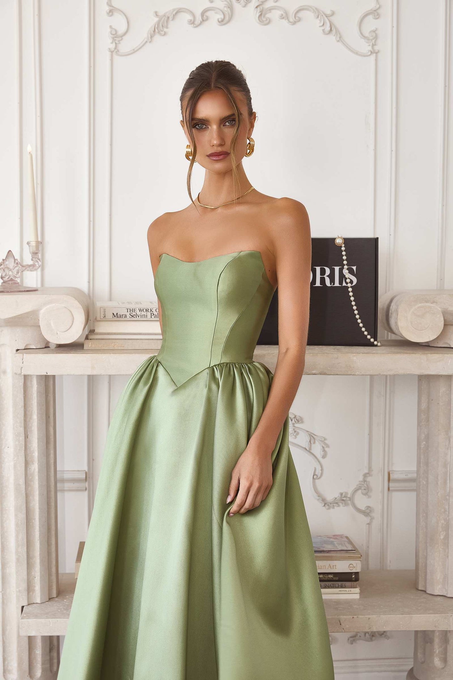 Elegant Mikado Midi Timeless Strapless Gown