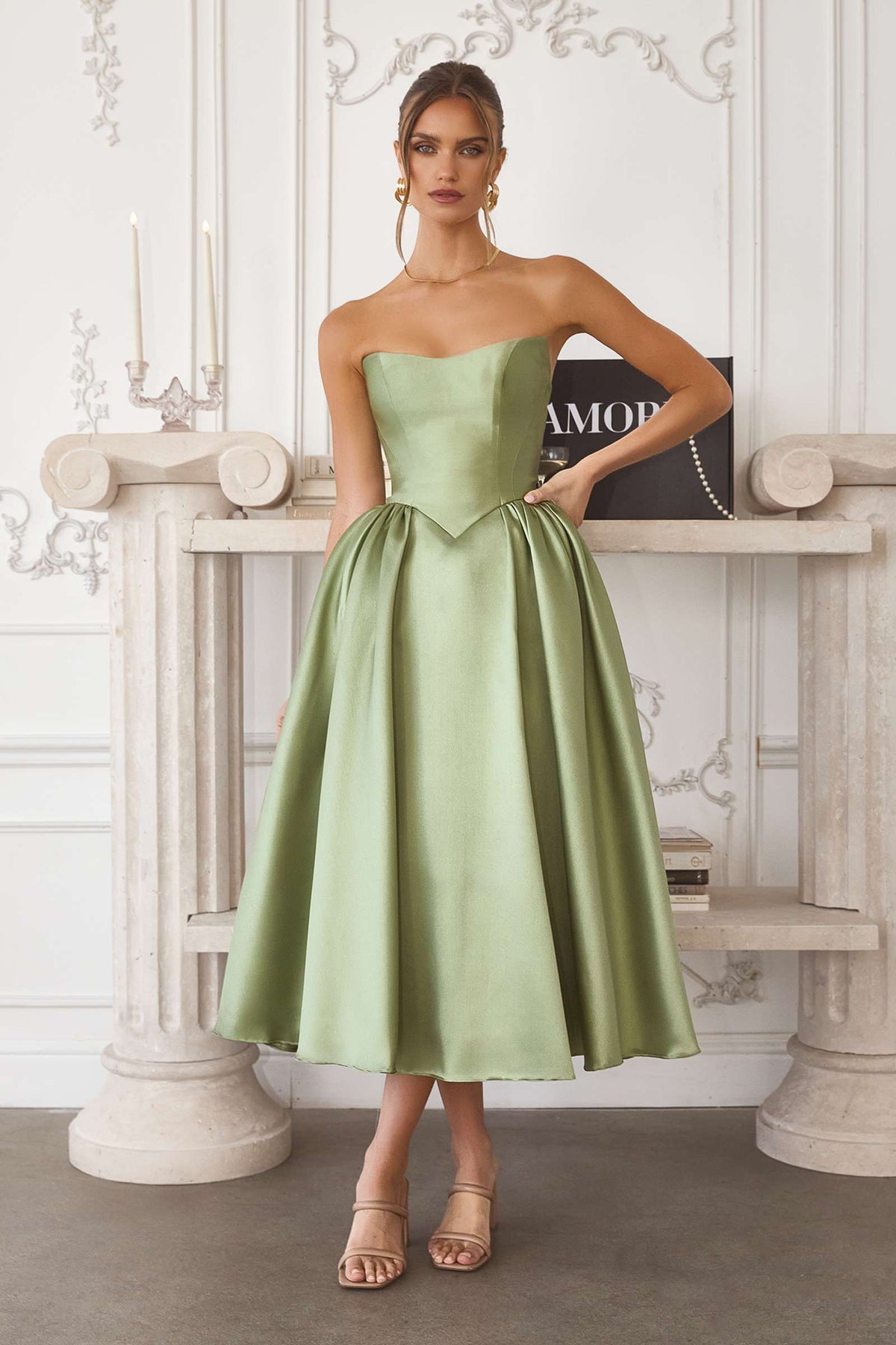 Elegant Mikado Midi Timeless Strapless Gown