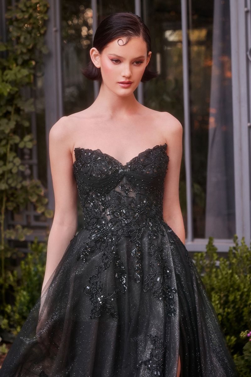 Strapless Layered Tulle Ball Gown