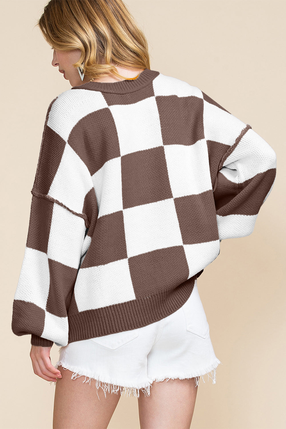 Checkered Bishop Sleeve Sweater