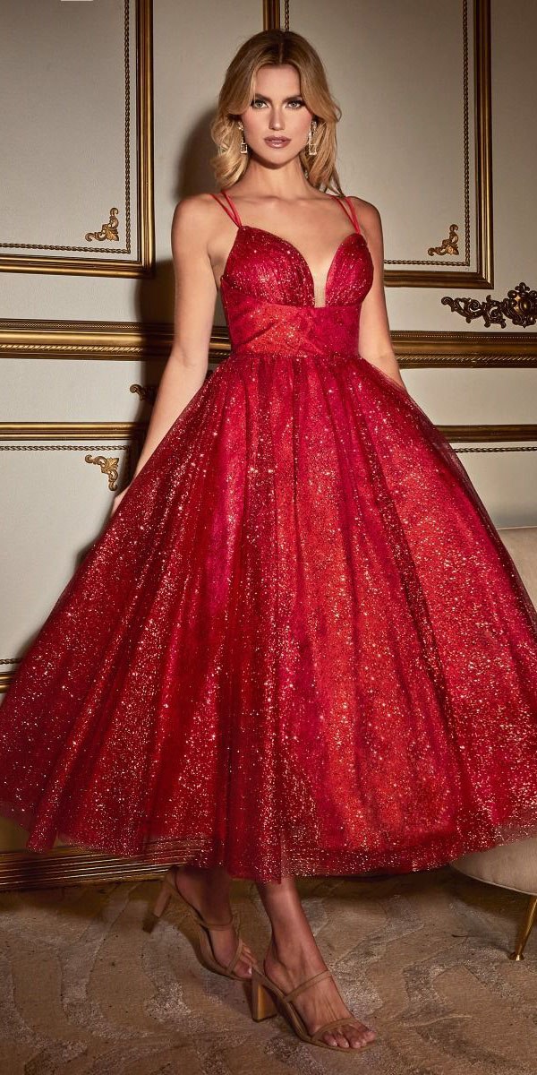 Glitter Flocked Tea Length Dress With Side Pockets