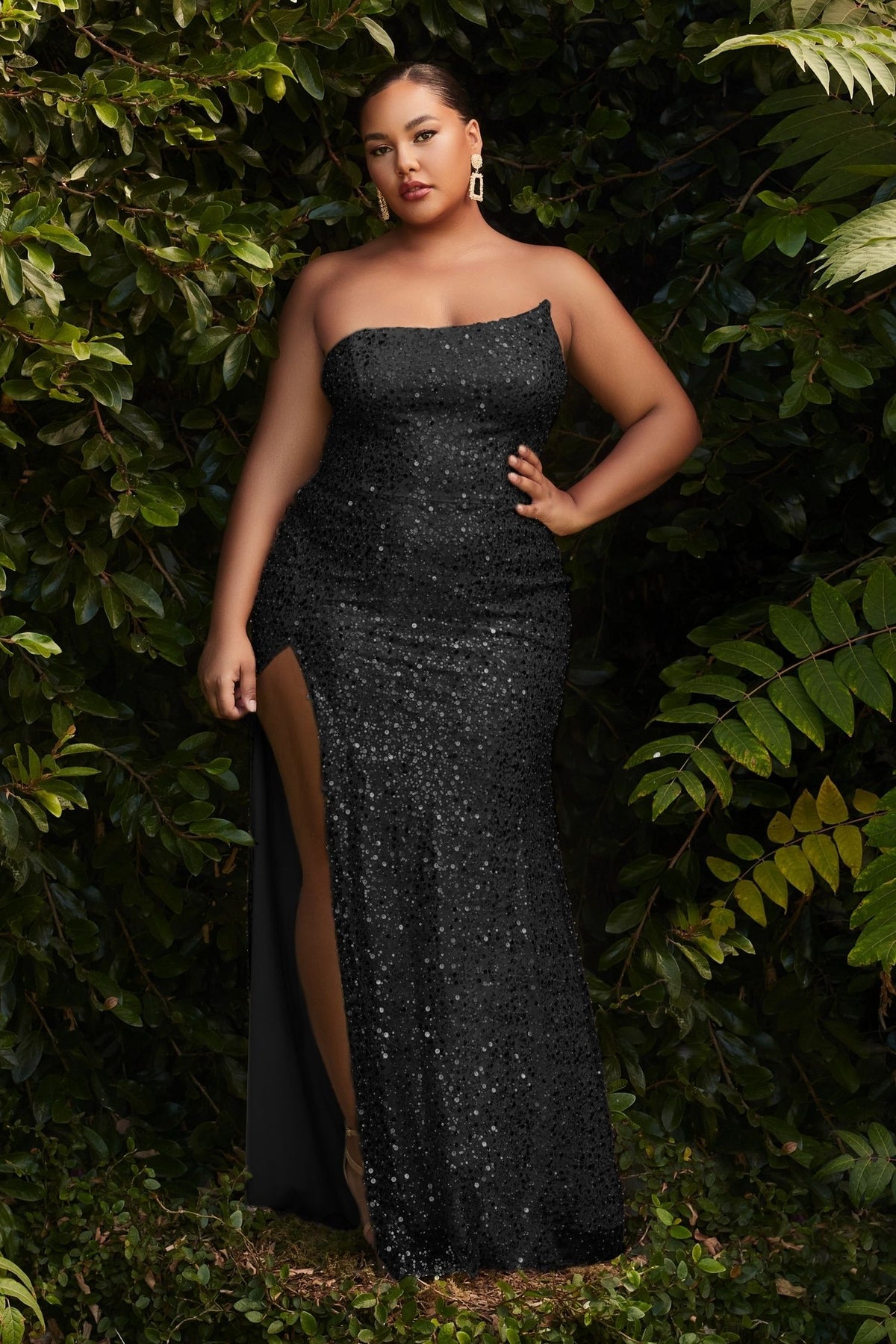 Strapless A Symmetrical Curvy Fit Sequin Gown