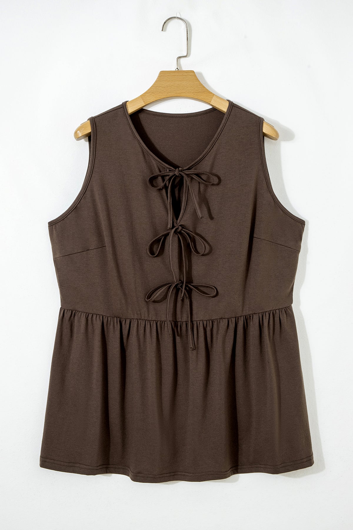 White Plus Size Solid Color Bow Tie Peplum Tank Top