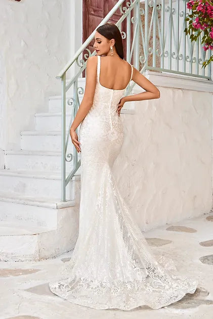 Square Neck Ivory Lace Mermaid Bridal Gown