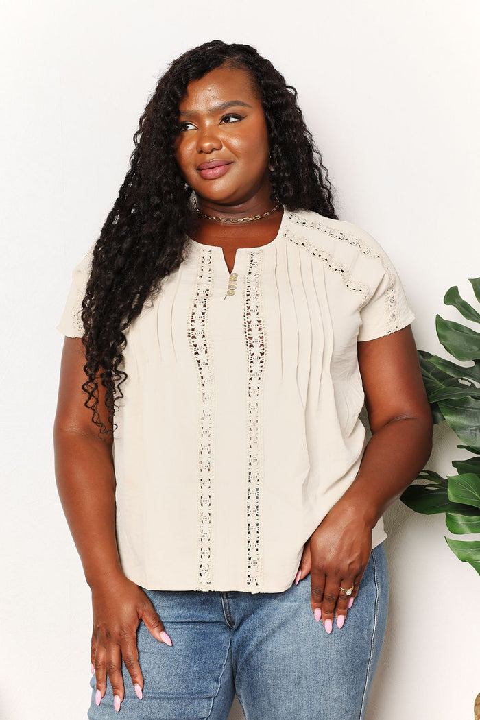 Double Take Crochet Buttoned Short Sleeves Top-0