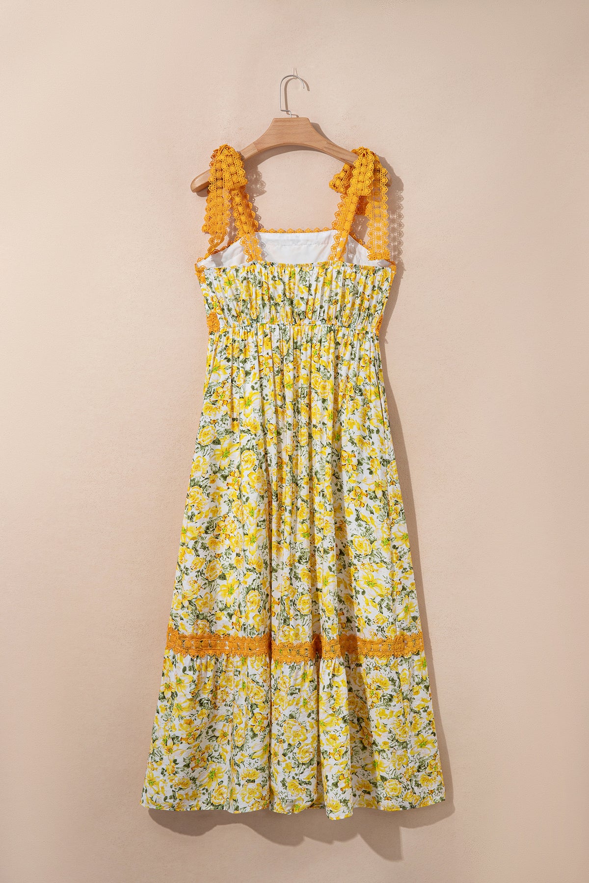 Pink Floral Lace Tied Strap Empire Waist Maxi Dress