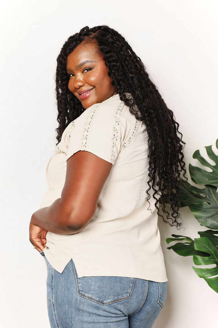 Double Take Crochet Buttoned Short Sleeves Top-1