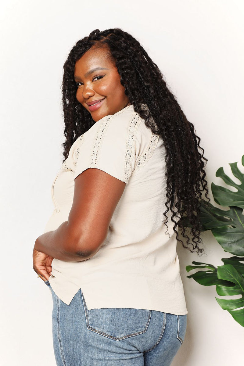 Double Take Crochet Buttoned Short Sleeves Top-1