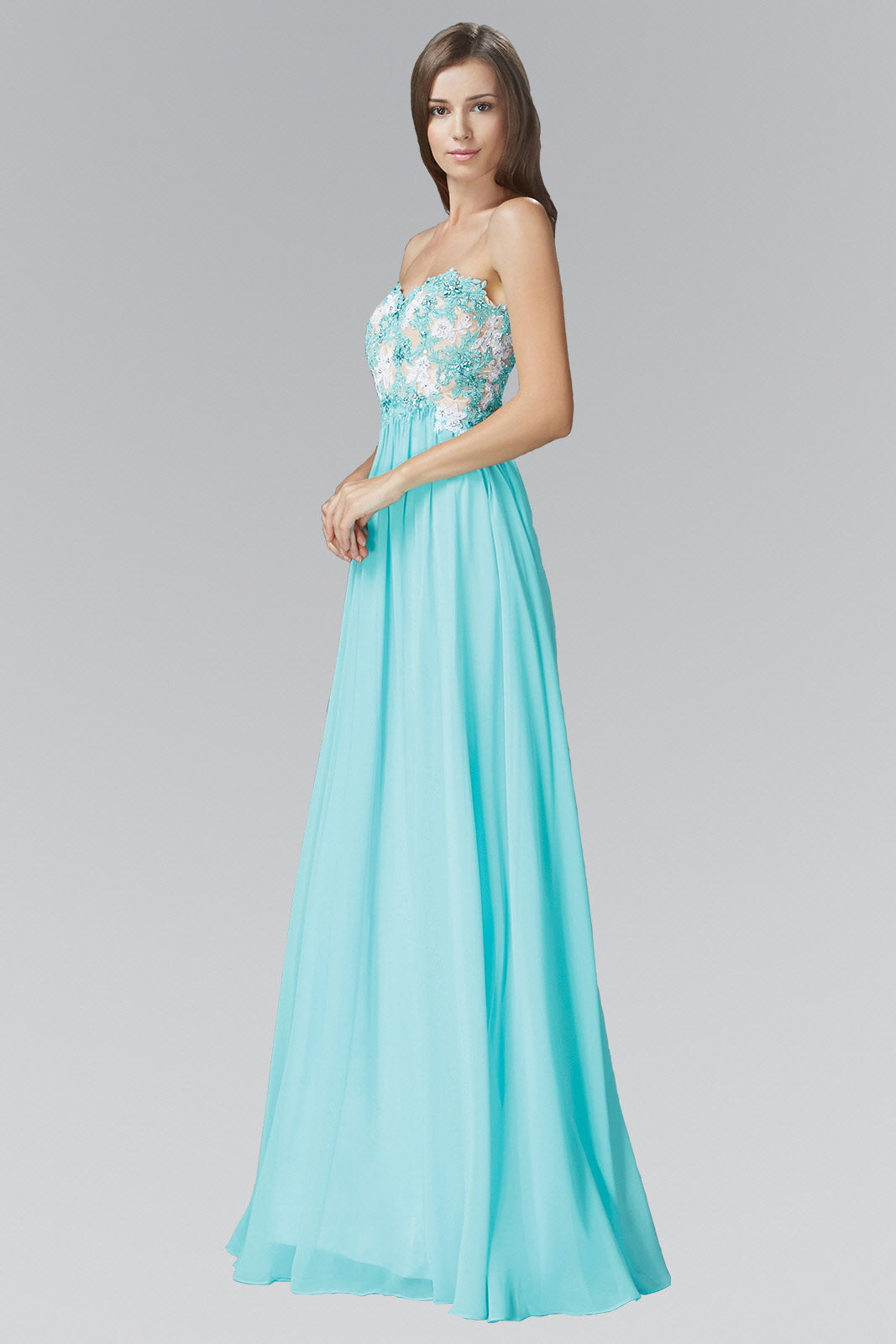 Strapless Sweetheart Chiffon Long Dress With Lace Bodice