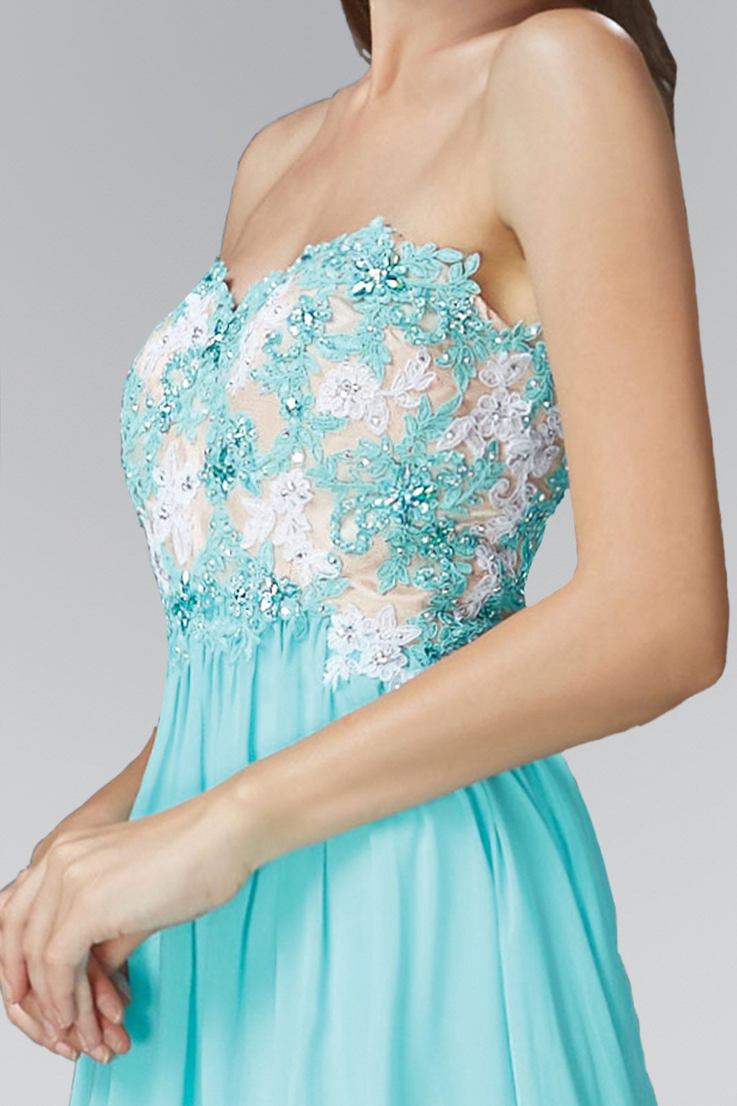 Strapless Sweetheart Chiffon Long Dress With Lace Bodice