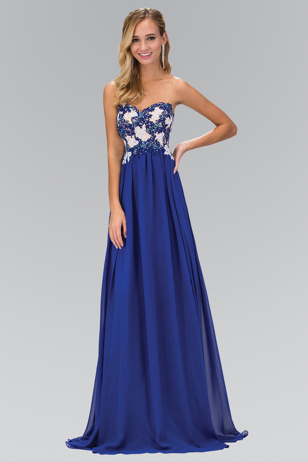 Strapless Sweetheart Chiffon Long Dress With Lace Bodice