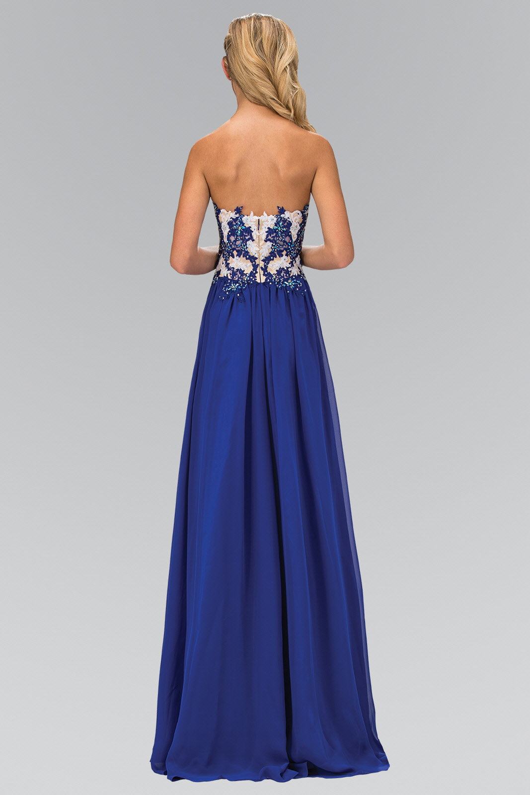 Strapless Sweetheart Chiffon Long Dress With Lace Bodice