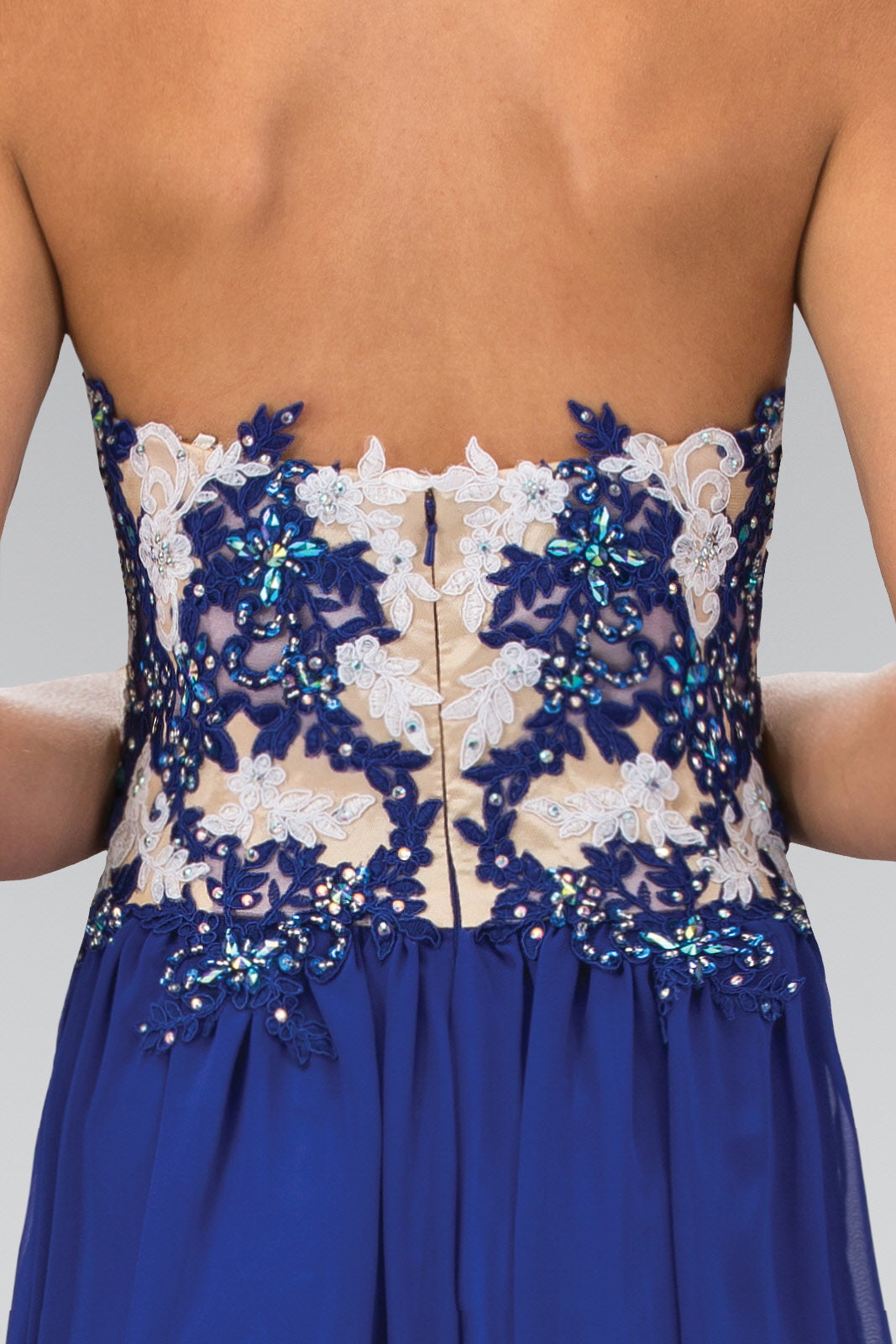 Strapless Sweetheart Chiffon Long Dress With Lace Bodice