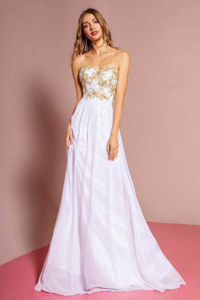 Strapless Sweetheart Chiffon Long Dress With Lace Bodice