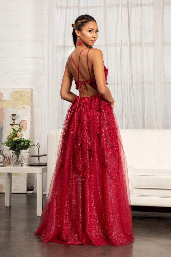 Sequin Embellished Mesh A-line Dress With 3-D Flower Applique