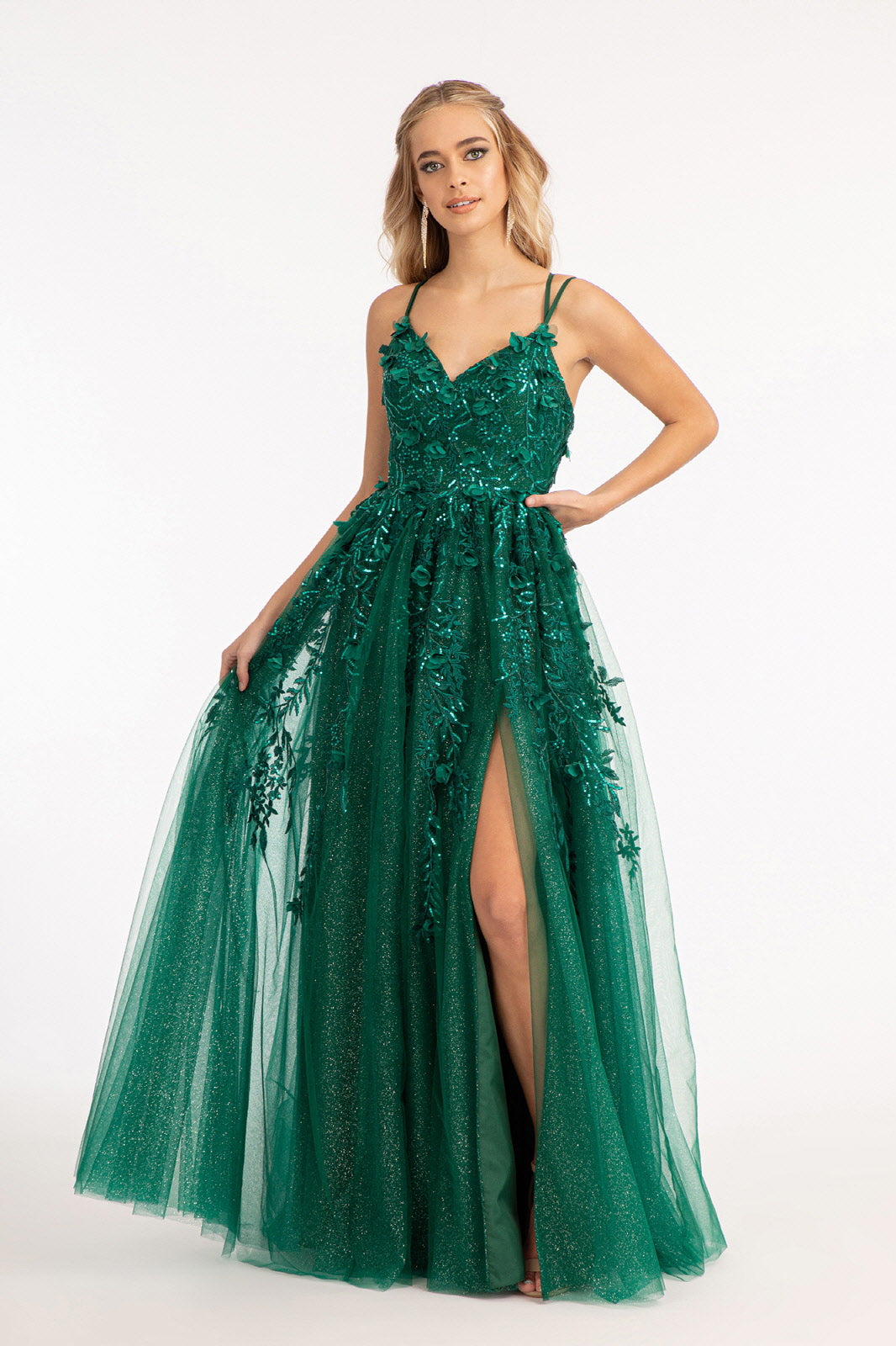 Sequin Embellished Mesh A-line Dress With 3-D Flower Applique