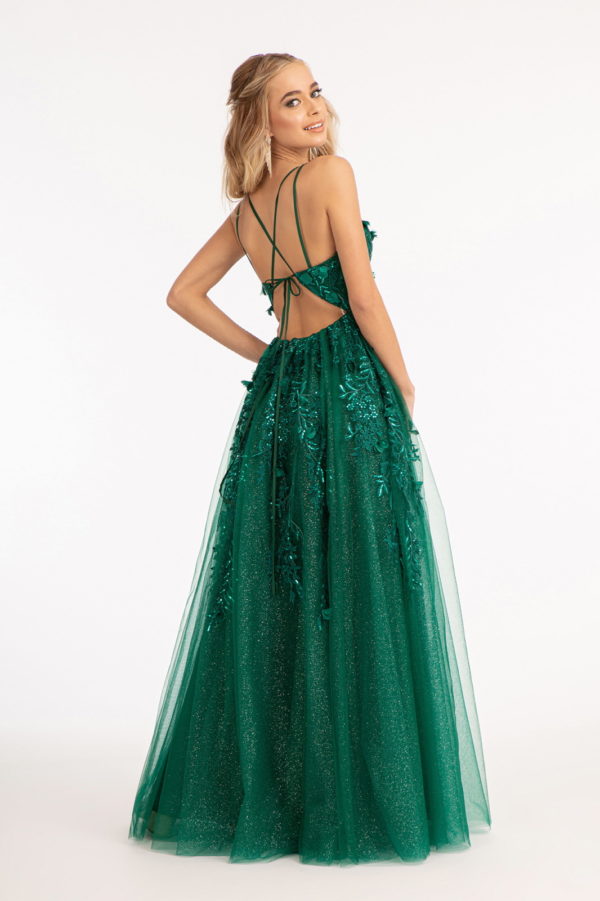 Sequin Embellished Mesh A-line Dress With 3-D Flower Applique