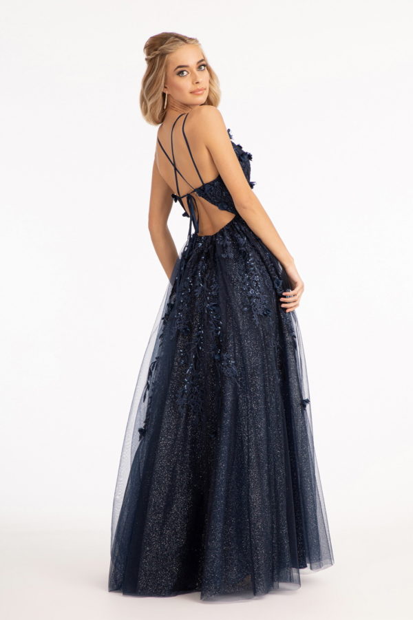 Sequin Embellished Mesh A-line Dress With 3-D Flower Applique