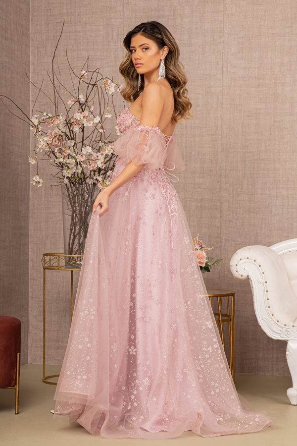 Strapless Sheer Bodice Mesh A-Line Dress With Detachable Sleeves