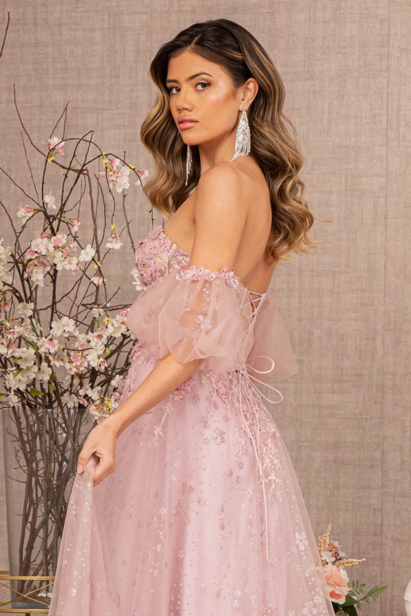 Strapless Sheer Bodice Mesh A-Line Dress With Detachable Sleeves