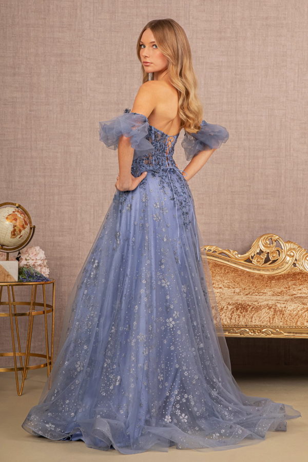 Strapless Sheer Bodice Mesh A-Line Dress With Detachable Sleeves
