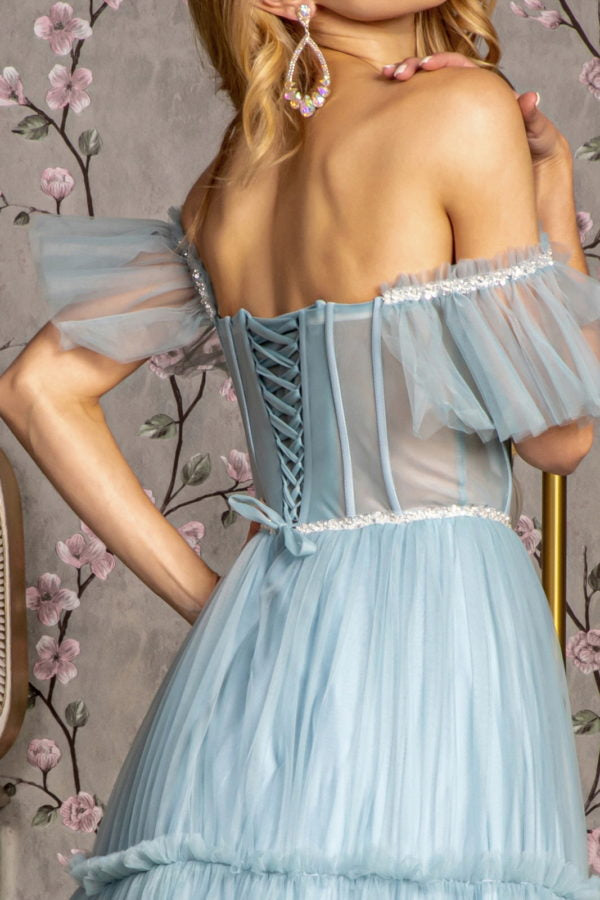Sequin Bead Sheer Bodice Off Shoulder Mesh A-line Dress