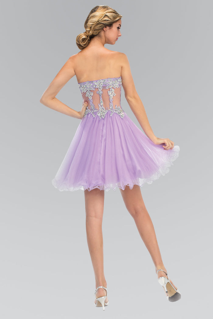Strapless Sweetheart Bead and Sequin Embellished Tulle Short Dress with Sheer Waistline-2