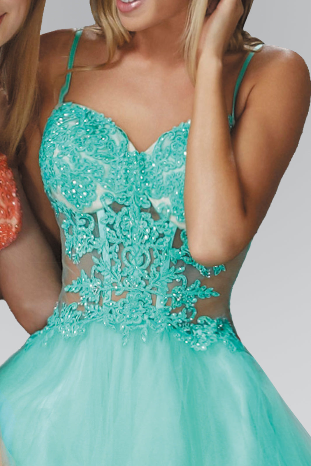 Spaghetti Straps Short Tulle Dress With Lace Bodice