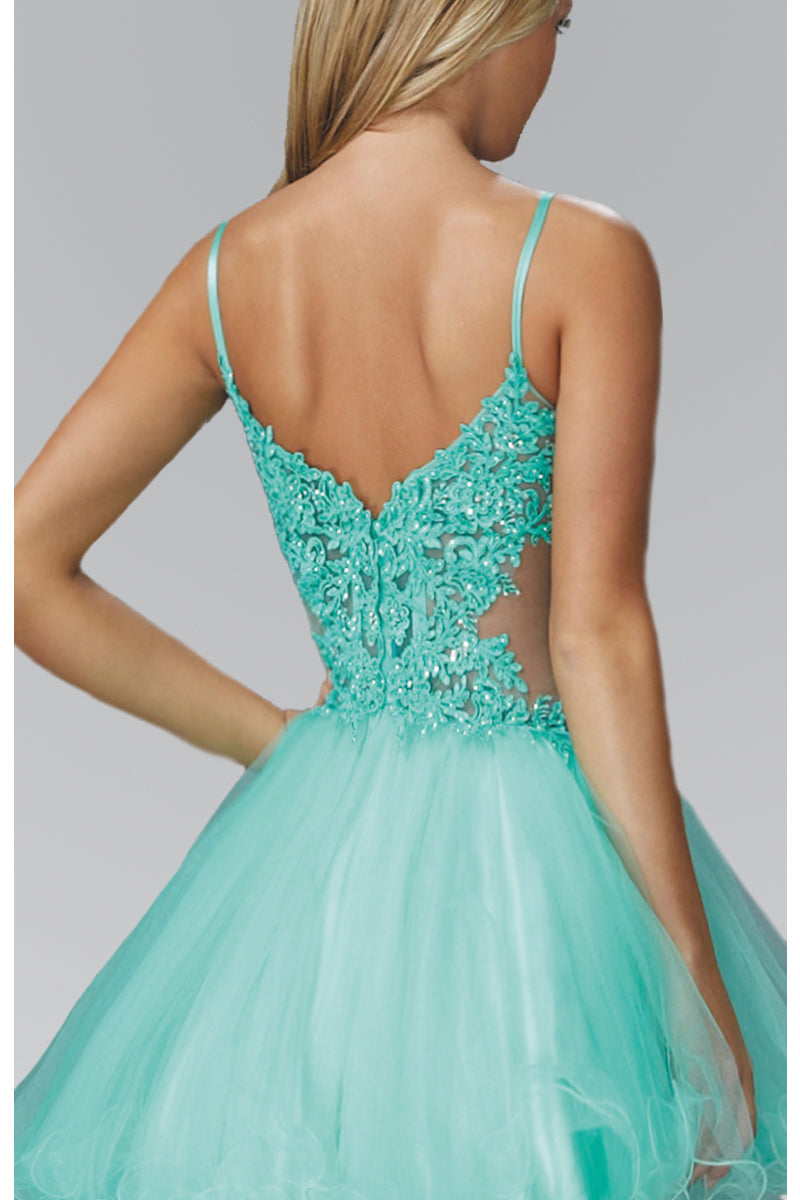 Spaghetti Straps Short Tulle Dress With Lace Bodice