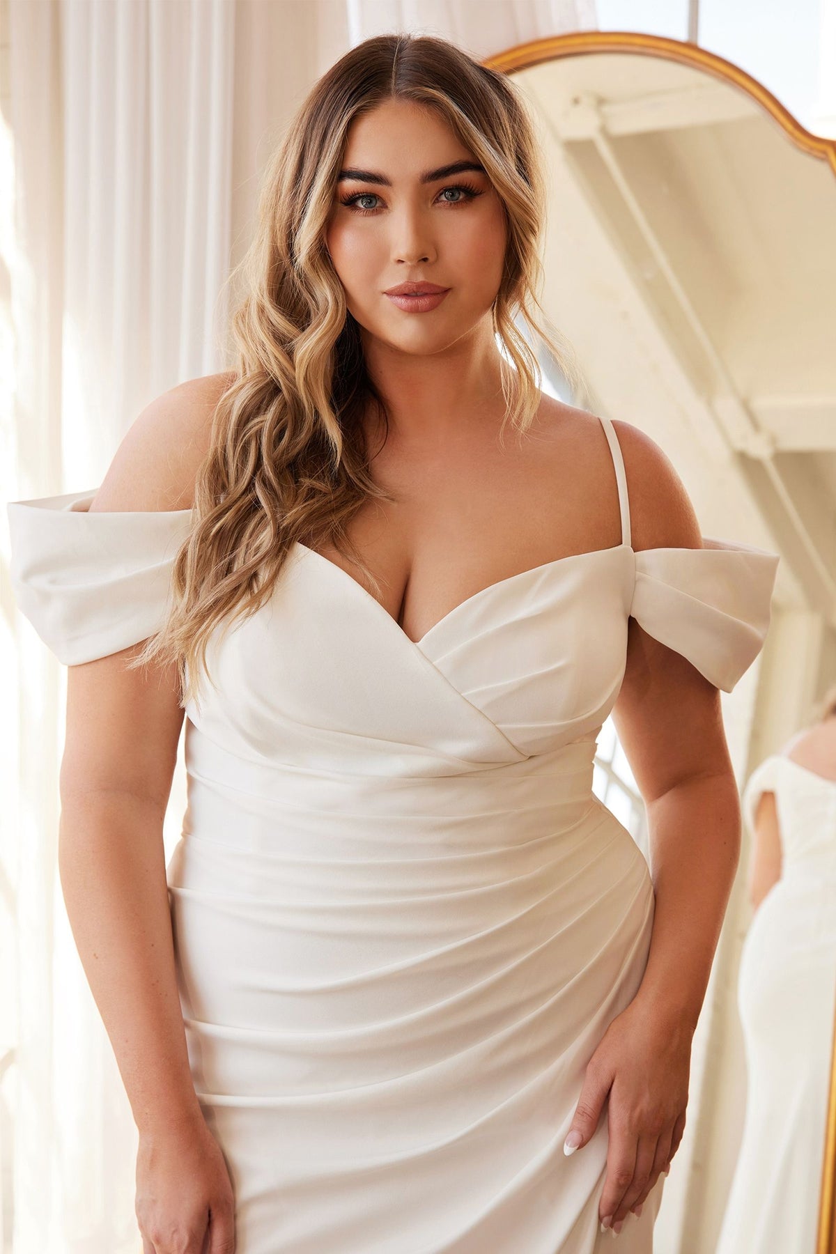 Curvy Off The Shoulder Crepe Wedding Gown