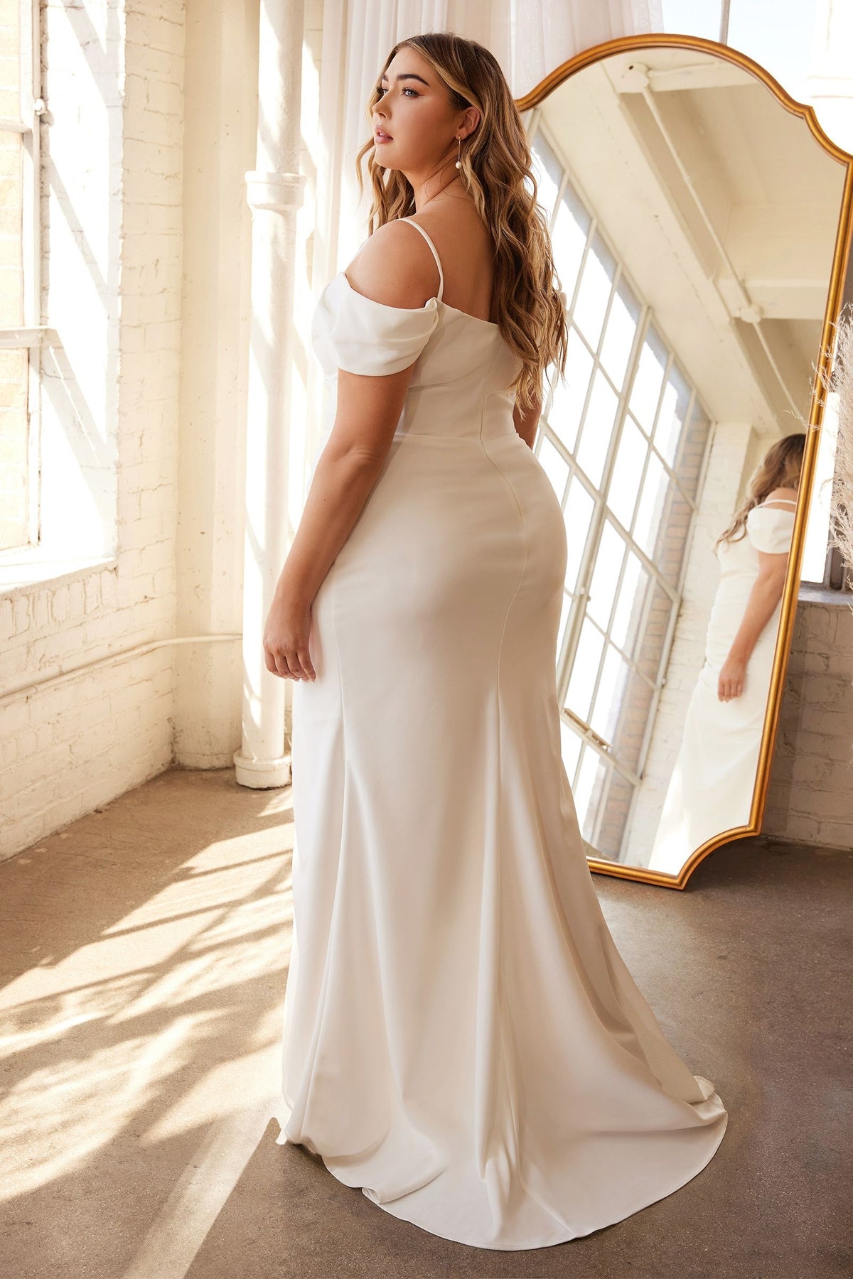 Curvy Off The Shoulder Crepe Wedding Gown