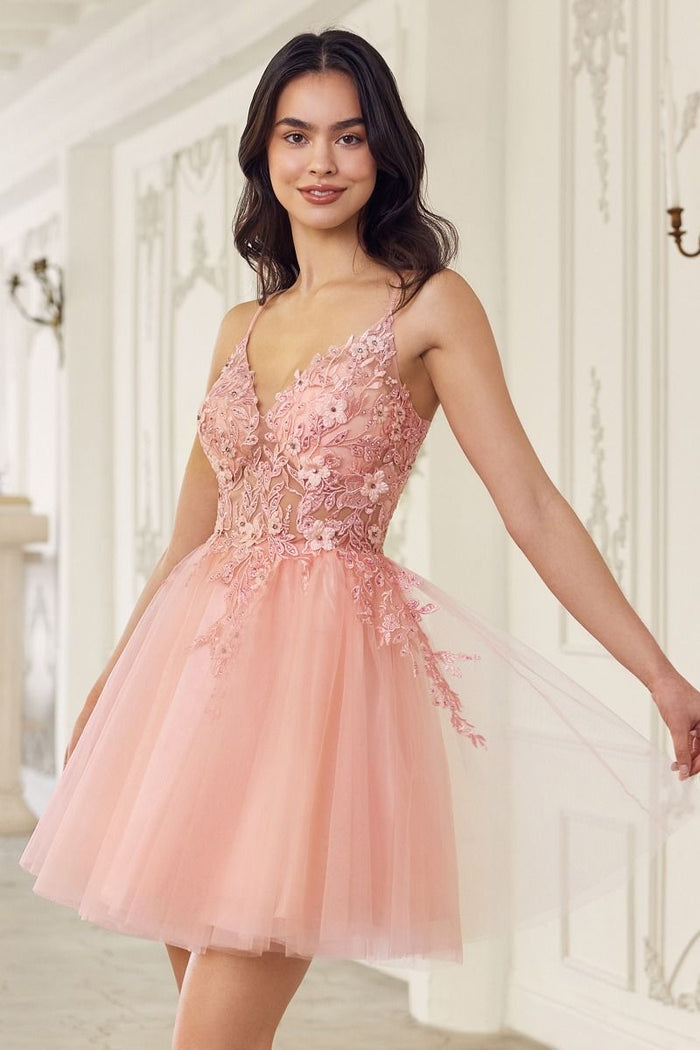 short dress for gala Sequin Plunging Neckline Short Dress by Cinderella Divine CM375