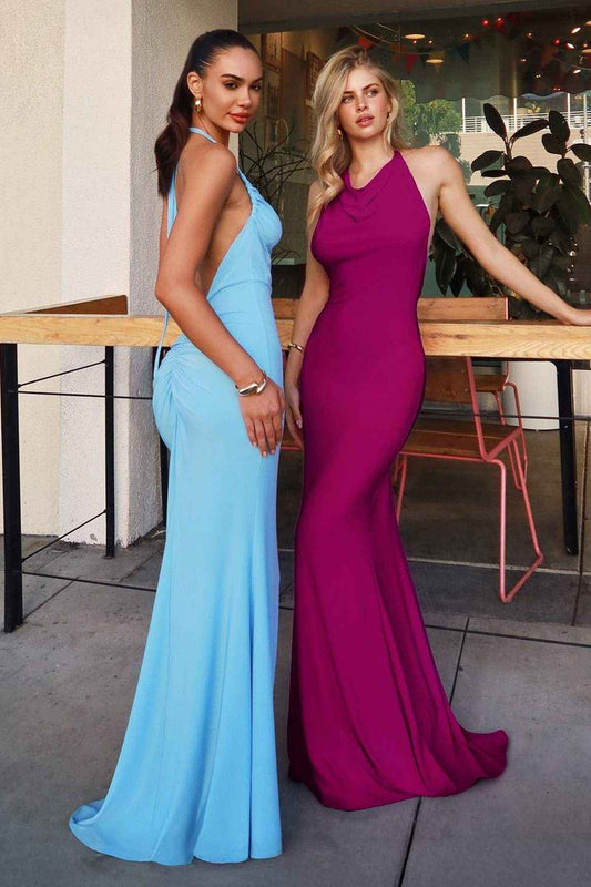 Multi-Way Adjustable Neckline Fitted Stretch Formal Dress