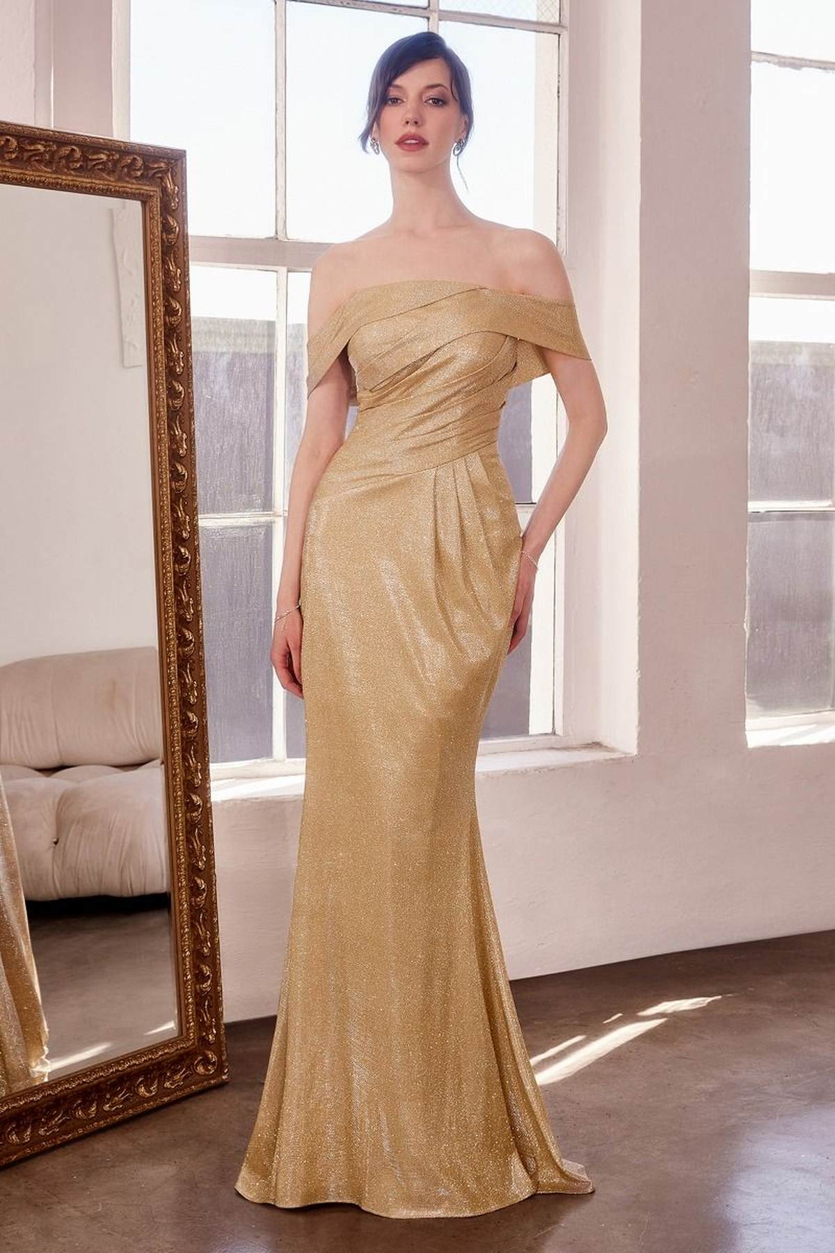 Off Shoulder Classic Modest Fitted Gown