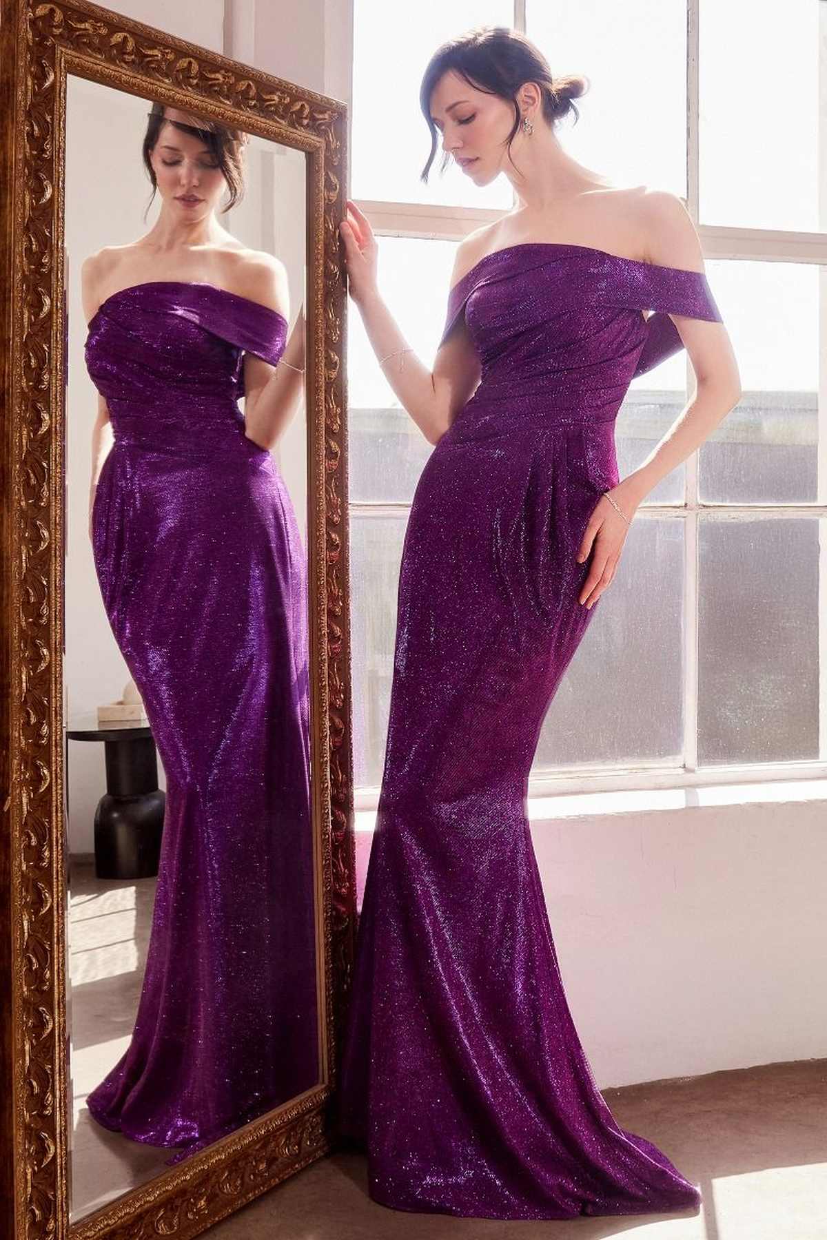 Off Shoulder Classic Modest Fitted Gown