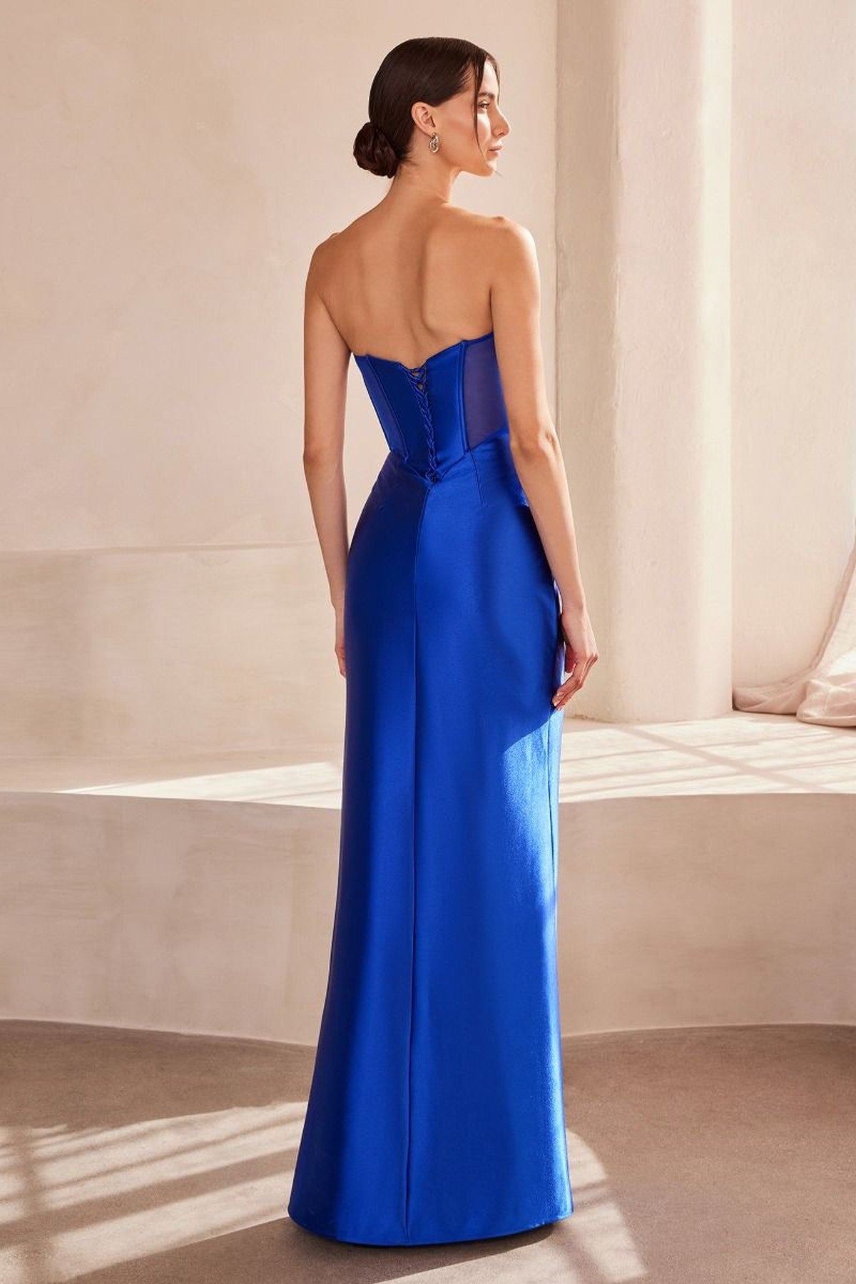 Strapless Fitted Satin Prom Gown
