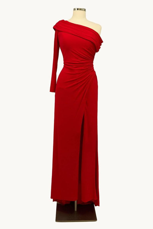 One Sleeve Off Shoulder Fitted Gown