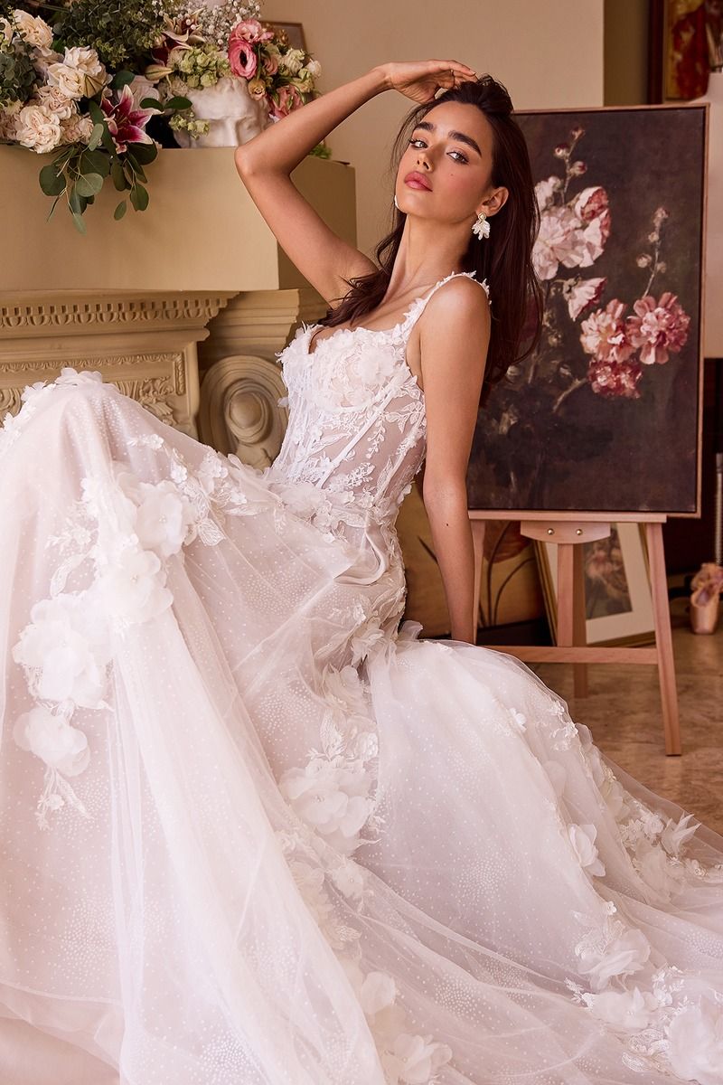 Intricate Floral Applique A-Line Tulle Wedding Dress