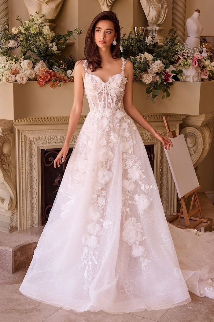 Intricate Floral Applique A-Line Tulle Wedding Dress